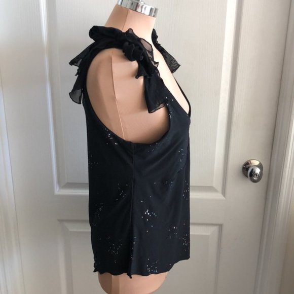 Black Top w Sparkles Adjustable Straps Asymmetrical Side on Bottom  Sz.L - Picture 5 of 10